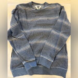 VISSLA Blue and Gray Striped Crewneck Sweater
